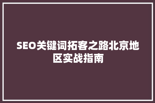 SEO关键词拓客之路北京地区实战指南