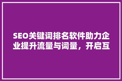 SEO关键词排名软件助力企业提升流量与词量，开启互联网营销新篇章