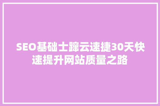 SEO基础士蹿云速捷30天快速提升网站质量之路