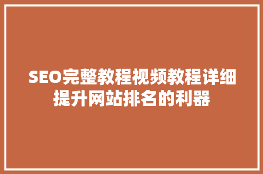 SEO完整教程视频教程详细提升网站排名的利器
