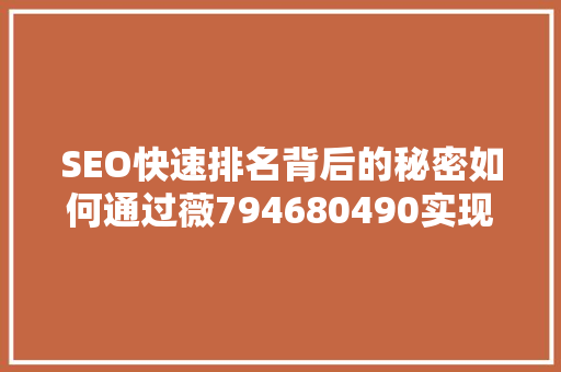 SEO快速排名背后的秘密如何通过薇794680490实现网站流量翻倍
