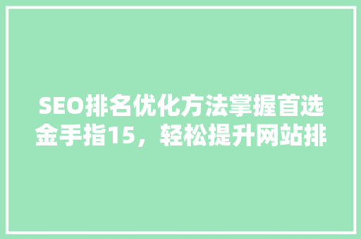 SEO排名优化方法掌握首选金手指15，轻松提升网站排名