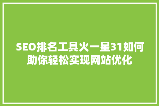SEO排名工具火一星31如何助你轻松实现网站优化