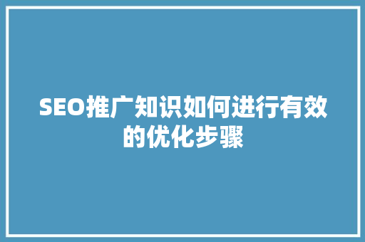 SEO推广知识如何进行有效的优化步骤