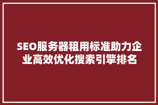 SEO服务器租用标准助力企业高效优化搜索引擎排名