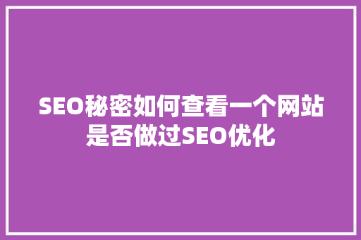 SEO秘密如何查看一个网站是否做过SEO优化