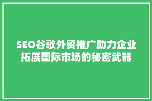 SEO谷歌外贸推广助力企业拓展国际市场的秘密武器