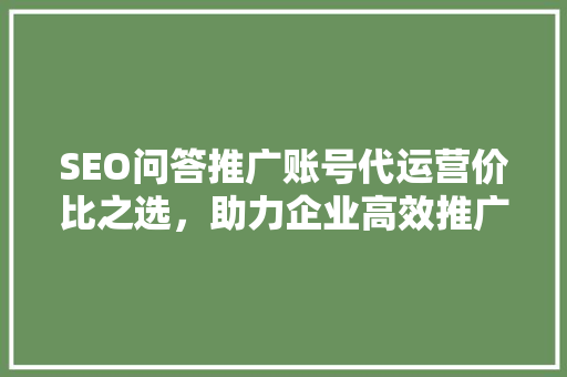 SEO问答推广账号代运营价比之选，助力企业高效推广
