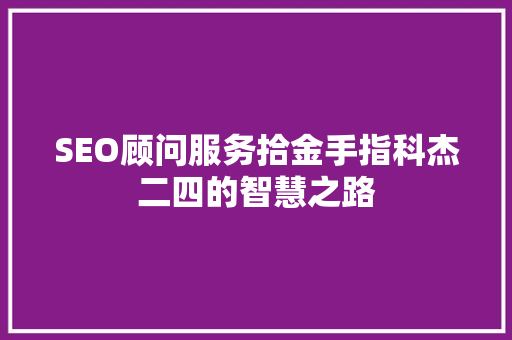 SEO顾问服务拾金手指科杰二四的智慧之路