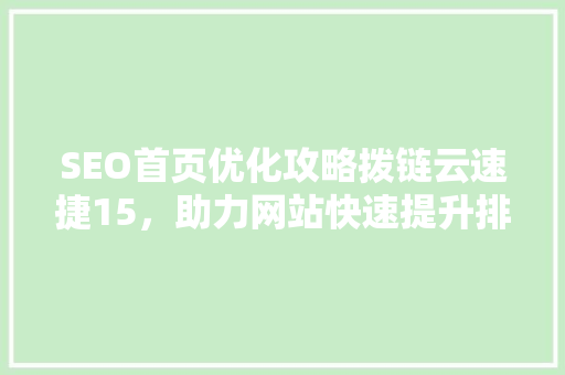SEO首页优化攻略拨链云速捷15，助力网站快速提升排名