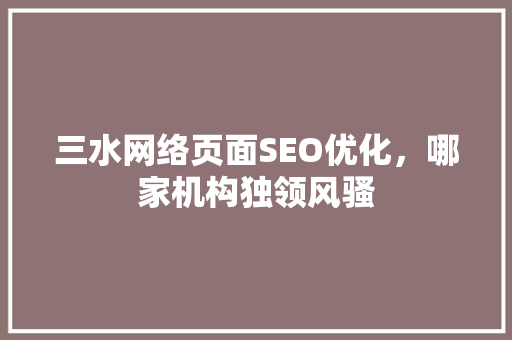 三水网络页面SEO优化，哪家机构独领风骚
