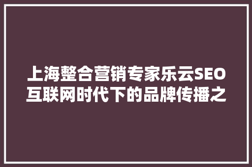 上海整合营销专家乐云SEO互联网时代下的品牌传播之路