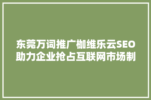 东莞万词推广枷维乐云SEO助力企业抢占互联网市场制高点