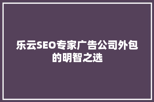 乐云SEO专家广告公司外包的明智之选