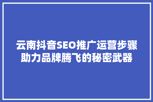 云南抖音SEO推广运营步骤助力品牌腾飞的秘密武器