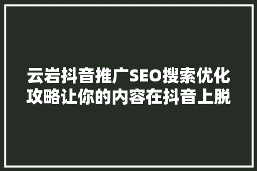 云岩抖音推广SEO搜索优化攻略让你的内容在抖音上脱颖而出