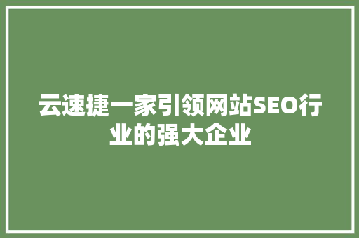 云速捷一家引领网站SEO行业的强大企业