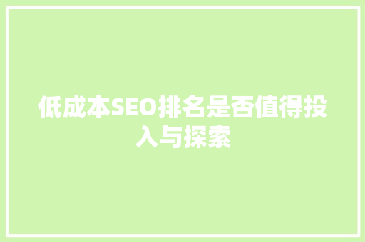 低成本SEO排名是否值得投入与探索  第1张