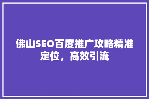 佛山SEO百度推广攻略精准定位，高效引流