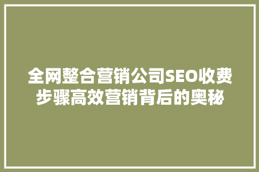 全网整合营销公司SEO收费步骤高效营销背后的奥秘