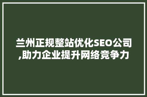 兰州正规整站优化SEO公司,助力企业提升网络竞争力