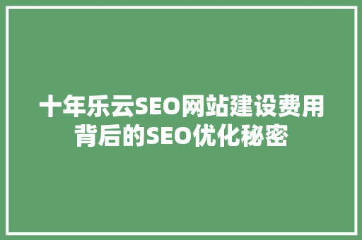 十年乐云SEO网站建设费用背后的SEO优化秘密