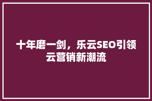 十年磨一剑，乐云SEO引领云营销新潮流