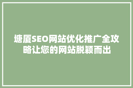 塘厦SEO网站优化推广全攻略让您的网站脱颖而出