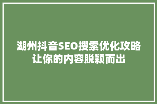湖州抖音SEO搜索优化攻略让你的内容脱颖而出