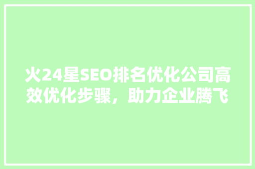 火24星SEO排名优化公司高效优化步骤，助力企业腾飞
