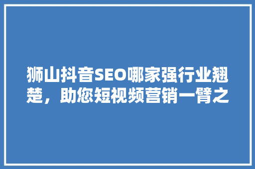 狮山抖音SEO哪家强行业翘楚，助您短视频营销一臂之力