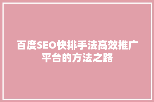 百度SEO快排手法高效推广平台的方法之路