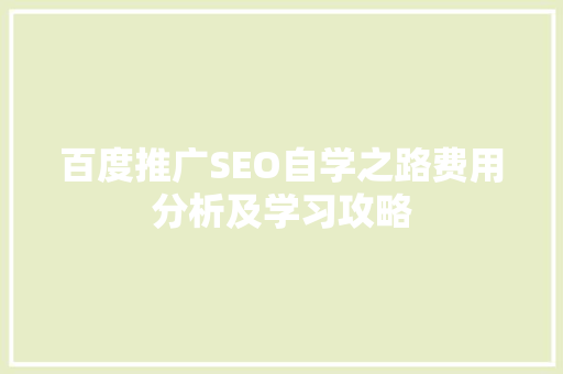 百度推广SEO自学之路费用分析及学习攻略