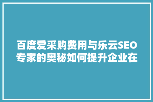 百度爱采购费用与乐云SEO专家的奥秘如何提升企业在线竞争力
