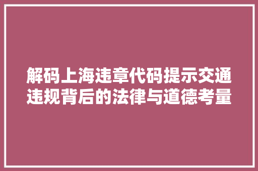 解码上海违章代码提示交通违规背后的法律与道德考量