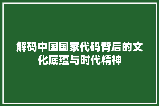 解码中国国家代码背后的文化底蕴与时代精神
