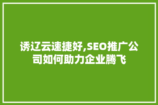 诱辽云速捷好,SEO推广公司如何助力企业腾飞