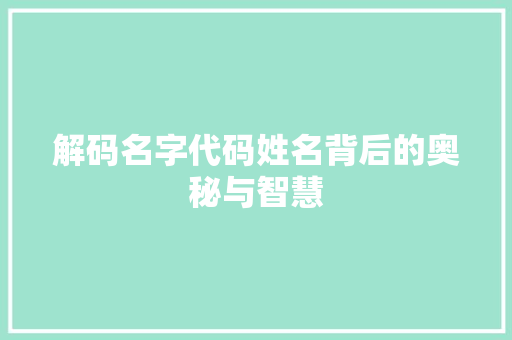 解码名字代码姓名背后的奥秘与智慧