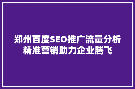 郑州百度SEO推广流量分析精准营销助力企业腾飞