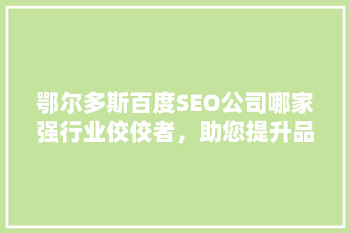 鄂尔多斯百度SEO公司哪家强行业佼佼者，助您提升品牌影响力