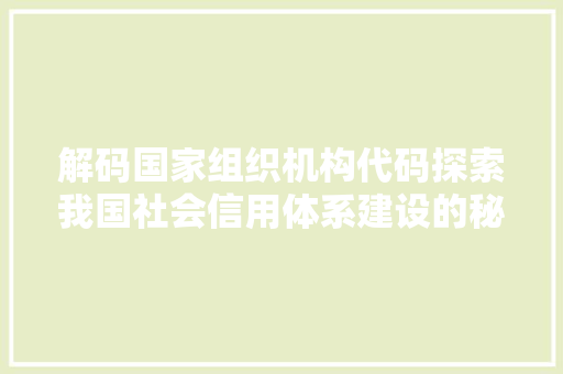 解码国家组织机构代码探索我国社会信用体系建设的秘密武器