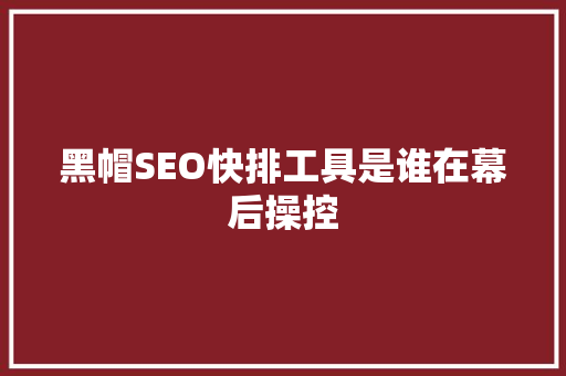 黑帽SEO快排工具是谁在幕后操控