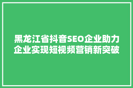 黑龙江省抖音SEO企业助力企业实现短视频营销新突破