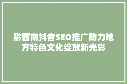 黔西南抖音SEO推广助力地方特色文化绽放新光彩