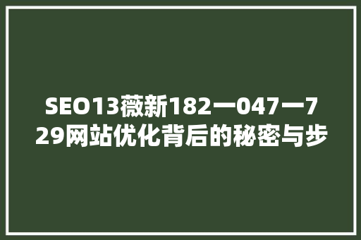 SEO13薇新182一047一729网站优化背后的秘密与步骤