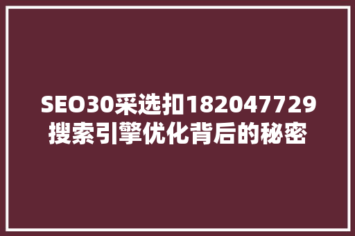 SEO30采选扣182047729搜索引擎优化背后的秘密