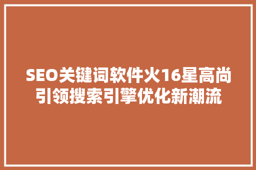 SEO关键词软件火16星高尚引领搜索引擎优化新潮流