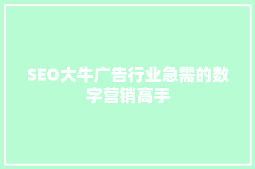 SEO大牛广告行业急需的数字营销高手