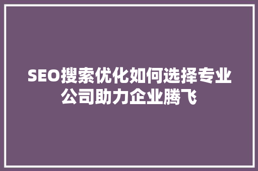 SEO搜索优化如何选择专业公司助力企业腾飞