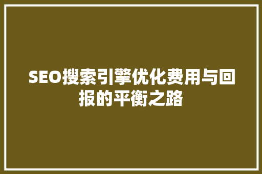 SEO搜索引擎优化费用与回报的平衡之路